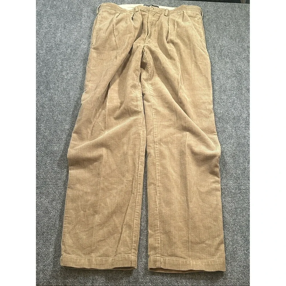 Polo Ralph Lauren Pants Mens 38x32 Tan Andrew Pant Corduroy Pleated Classic Fit